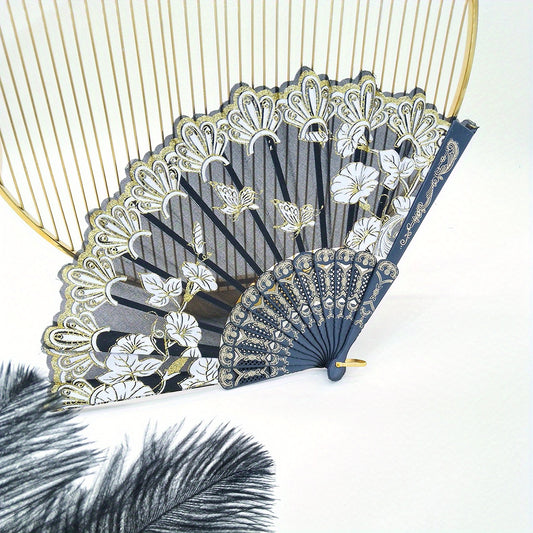 Women's Lace Floral Pattern Fan Chinese Style Costume Cheongsam Accessories
