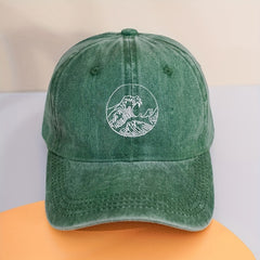 Wave Embroidery Baseball Cap Vintage Washed Distressed Dad Hat