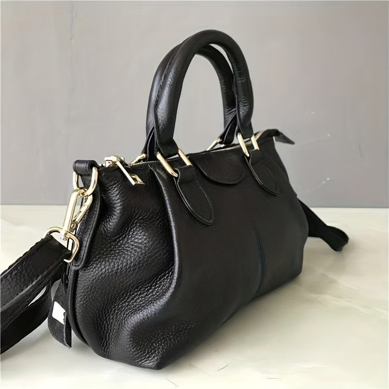 Leather Boston Bag Crossbody Bag With Adjustable Strap
