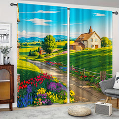 2pcs Flowers Blooming Scenery Curtains Tapestries Outdoor Decor