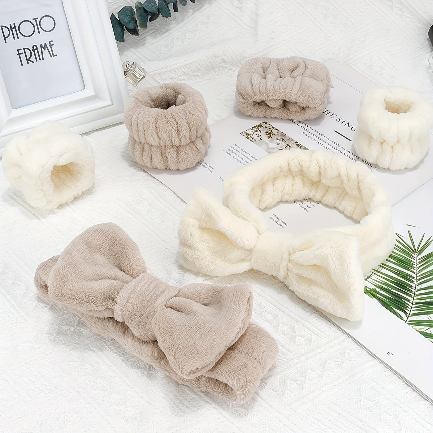 6 Pcs Spa Headband Wristband Set for Face Washing Soft Elastic Skincare