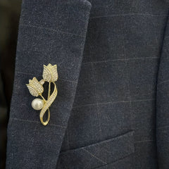 Men's Pearl Corsage Pin Brooch for Suit Sweater