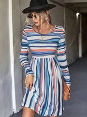  Women's Stripe Print Long Sleeve Casual Dress