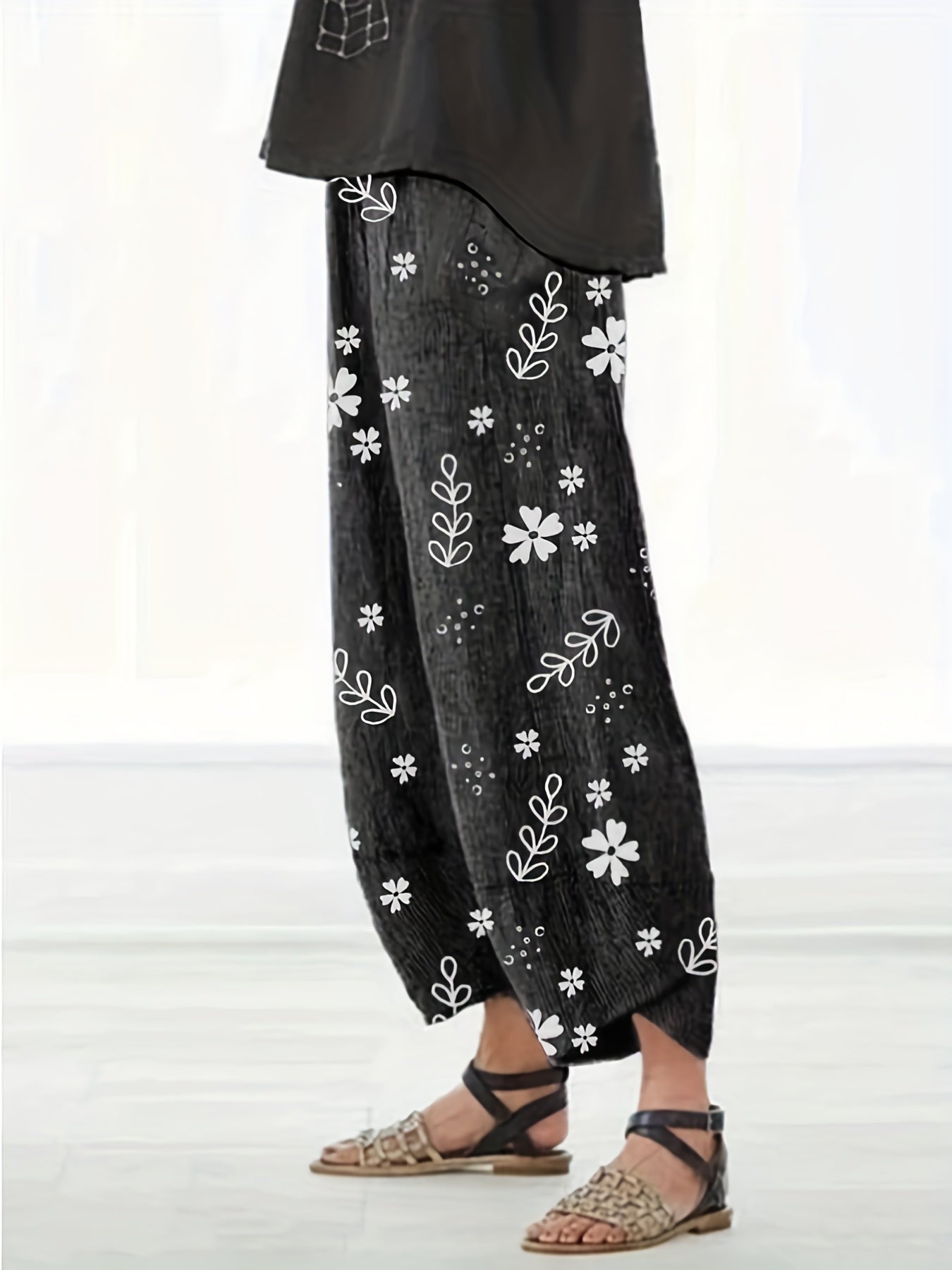  Floral Print Wide Leg Beach Harem Pants