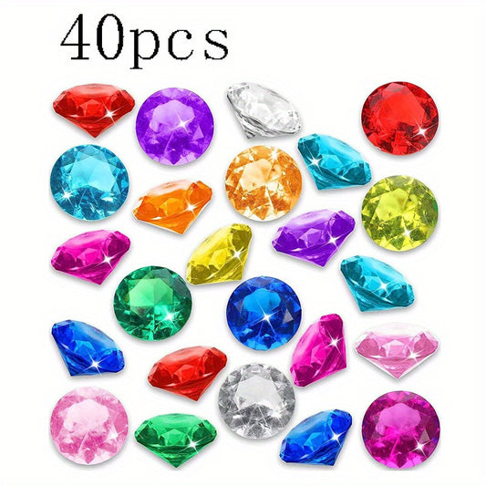 40pcs Diving Gems Pool Toys Large Acrylic Gems Pirate Treasure Chest