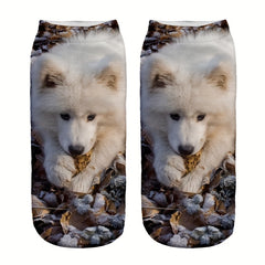 3D Dog Pattern Socks Women's Low Cut Stockings