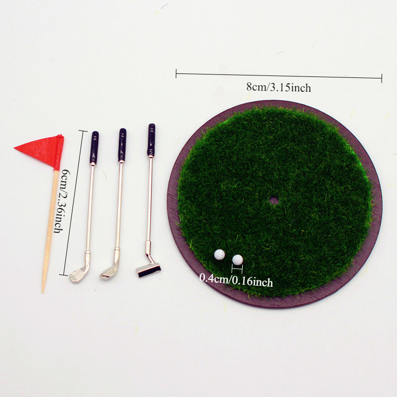 Miniature Golf Club Set with Red Flag Dollhouse Accessory