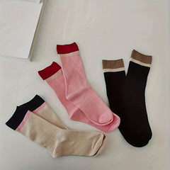 Colorblock Ribbed Socks College Style All match Socks Women