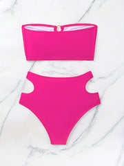 Ring Linked Bandeau Bikini Set Solid Two Piece Swimsuit