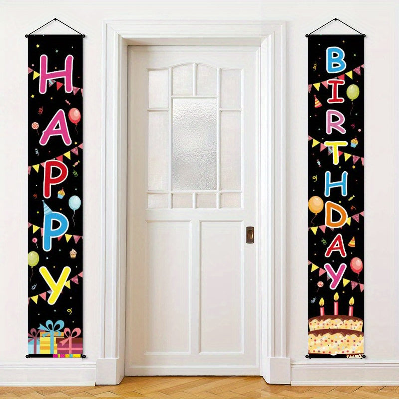 Happy Birthday Porch Sign Door Banner Cake Balloon Party Supplies