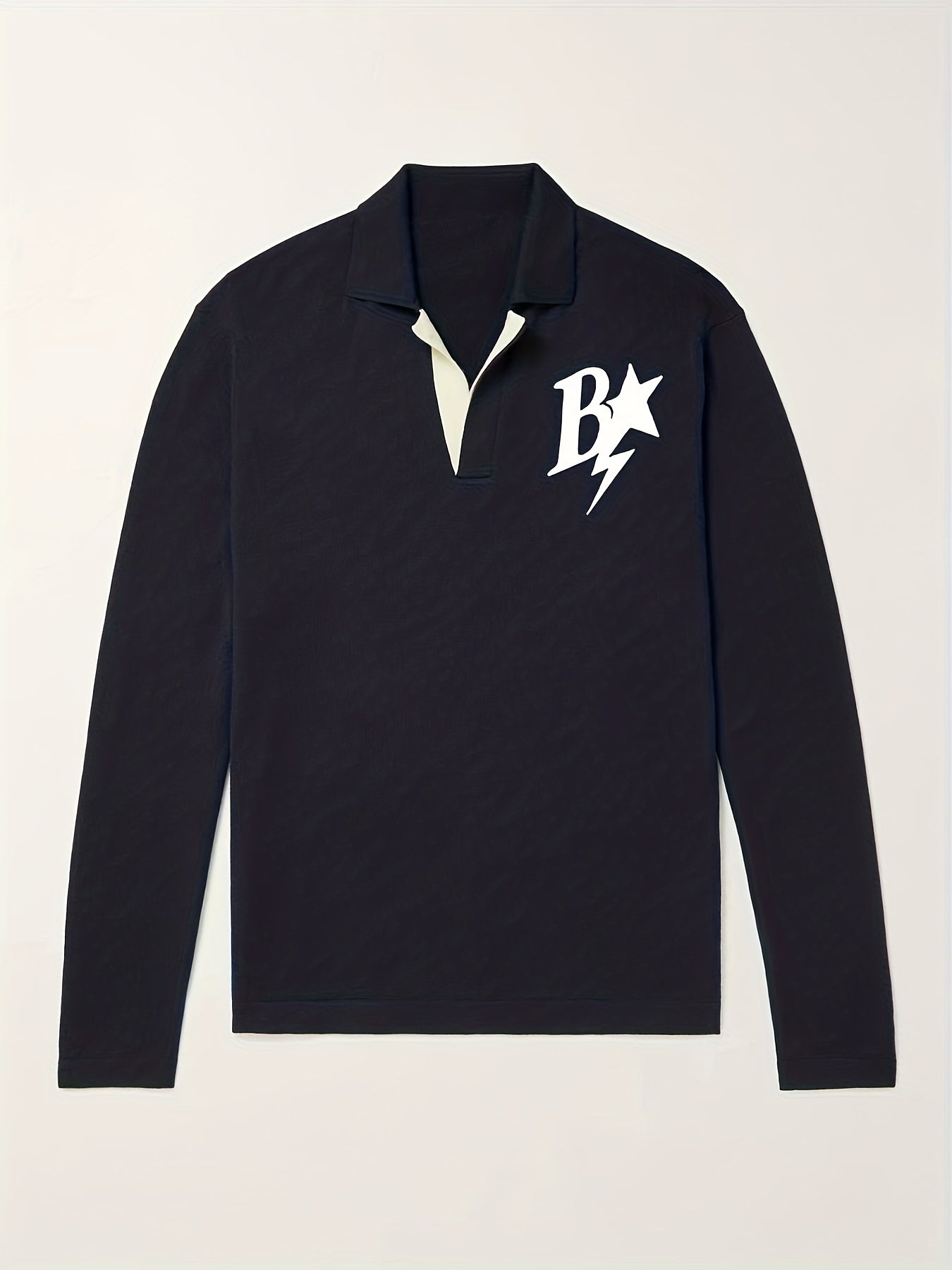 Letter & Star Pattern V Neck Sweater Men's Casual Warm Pullover