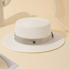 Rhinestone Strap Sun Hat M Label Decor Straw Jazz Hat