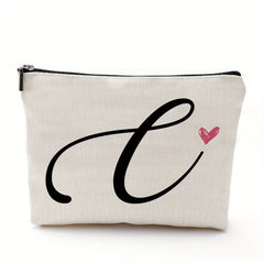 Waterproof Cosmetic Bag with Letter Print and Zippered Closure