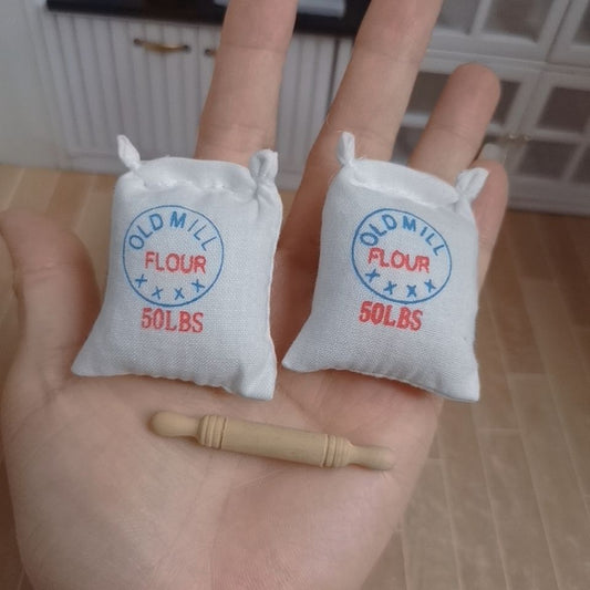 1:12 Scale Flour Bag & Rolling Pin Model Dollhouse Kitchen Decor