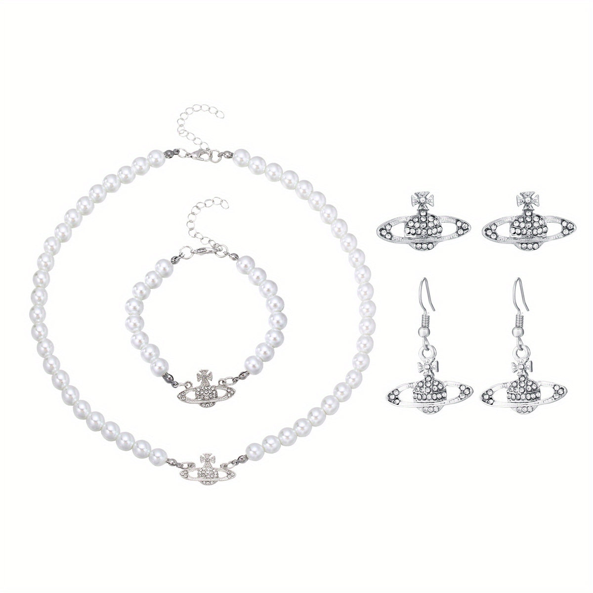 Y2K Faux Pearl Saturn Jewelry Set for Women
