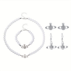 Y2K Faux Pearl Saturn Jewelry Set for Women