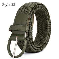 Knitted Pin Buckle Woven Canvas Elastic Stretch Belt Men