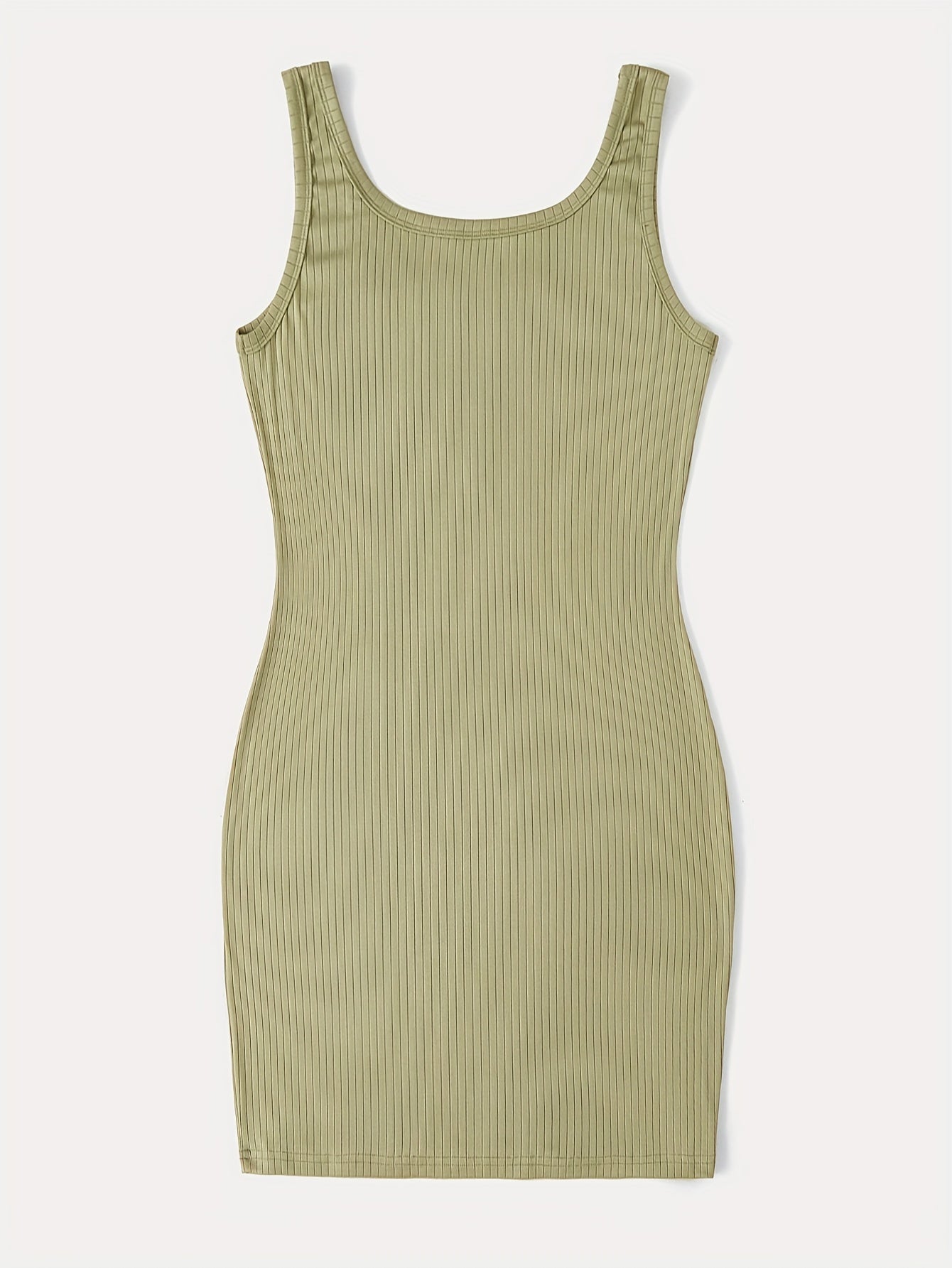  Basic Cami Dress Solid Ribbed Round Neck High Stretch Mini Summer Dres