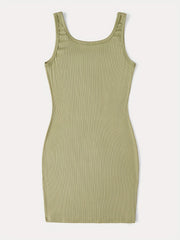  Basic Cami Dress Solid Ribbed Round Neck High Stretch Mini Summer Dres