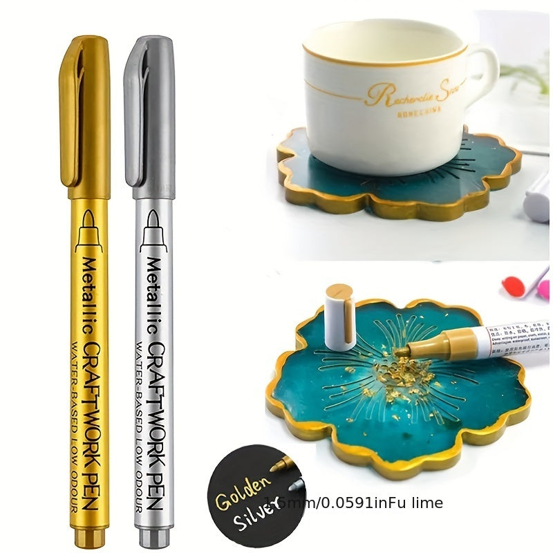 2pcs Waterproof Metal Paint Markers Golden Silvery Art Supplies