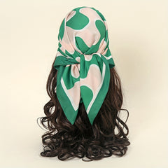 Green Block Bandana Square Scarf Satin Neckerchief Women Head Wrap