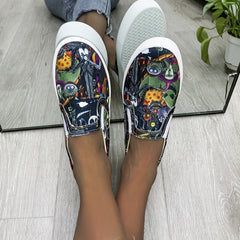 Women's Cartoon Print Canvas Loafers Lightweight Slip On Shoes