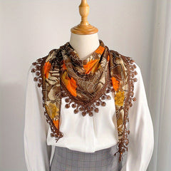 Thin Breathable Scarf Retro Print Fringed Shawl Casual Sunscreen Shawl