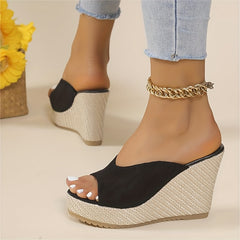 Women's Platform Wedge Sandals Peep Toe Slip On Heels Non Slip Sandals