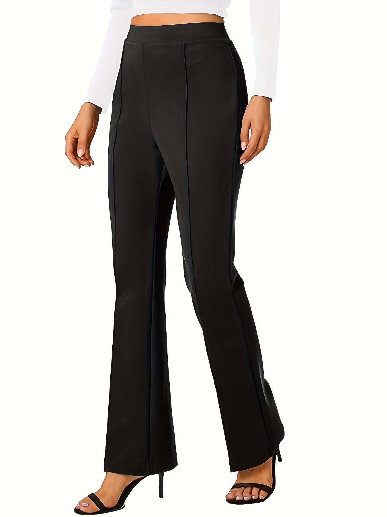  Pants Women's Plus Solid Elastic High Rise Straight Leg Trousers