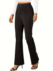  Pants Women's Plus Solid Elastic High Rise Straight Leg Trousers