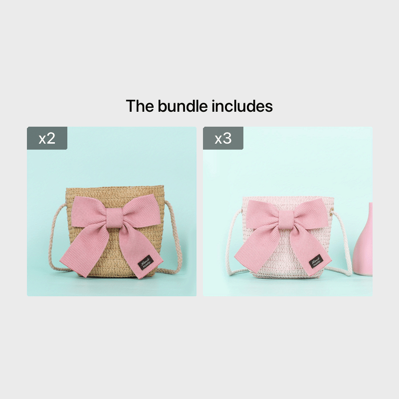 Children Straw Woven Handbags Small Purse Wallet Mini Shoulder Bags