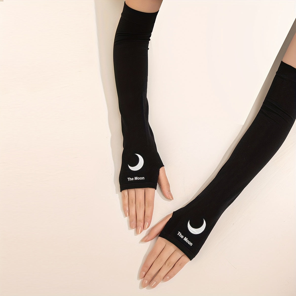 Moon Print Long Gloves Elastic Fingerless Sunscreen Gloves Women
