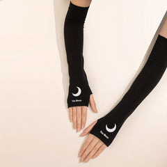 Moon Print Long Gloves Elastic Fingerless Sunscreen Gloves Women