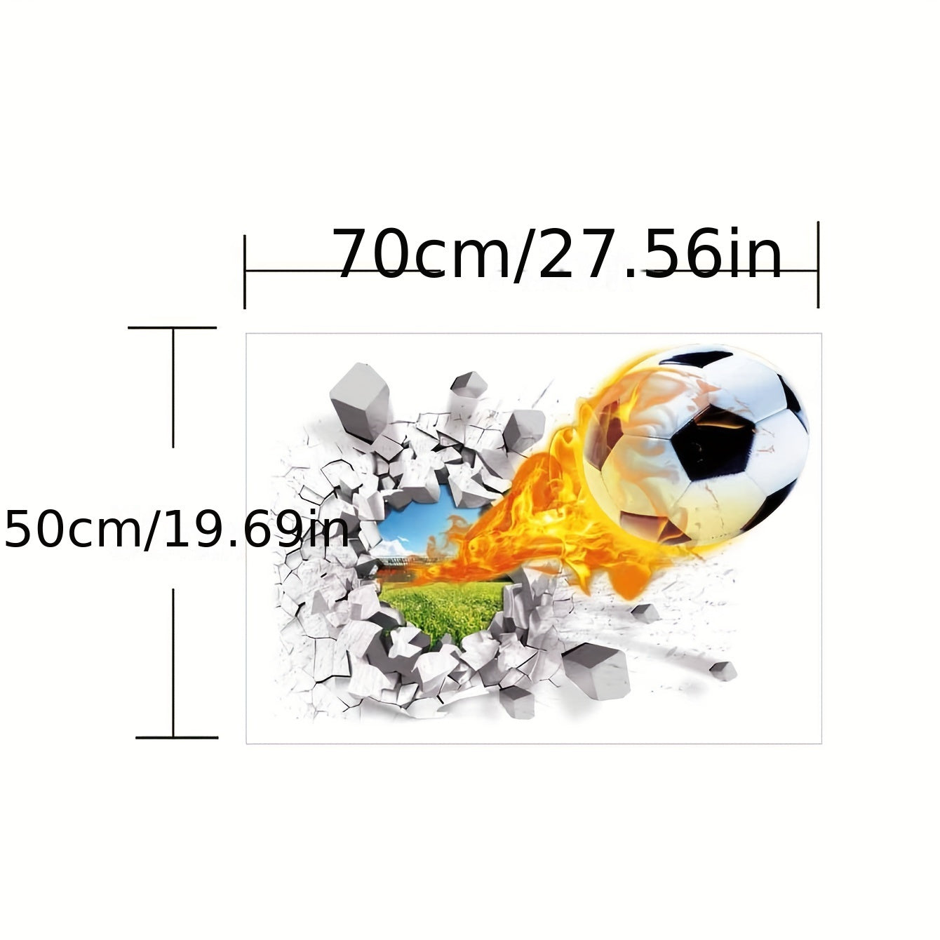 3D Broken Wall Football Sticker Removable Vinyl Wallpaper 50x70cm