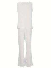  Solid Tank Top & Wide Leg Pants Set