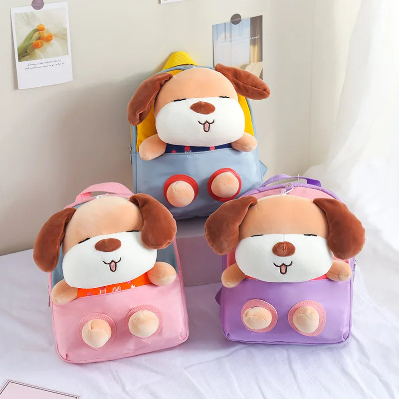 3D Dog Plush Toy Backpack for Kids, Kindergarten School Bag, 10 Inch Bookbag
