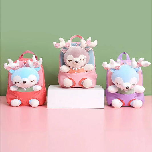 3D Elk Plush Toy Kids Backpack, Kindergarten Bookbag for Age 4-8