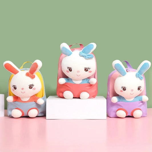 3D Rabbit Plush Toy Kids Backpack, Kindergarten School Bag, 10 Inch Bookbag