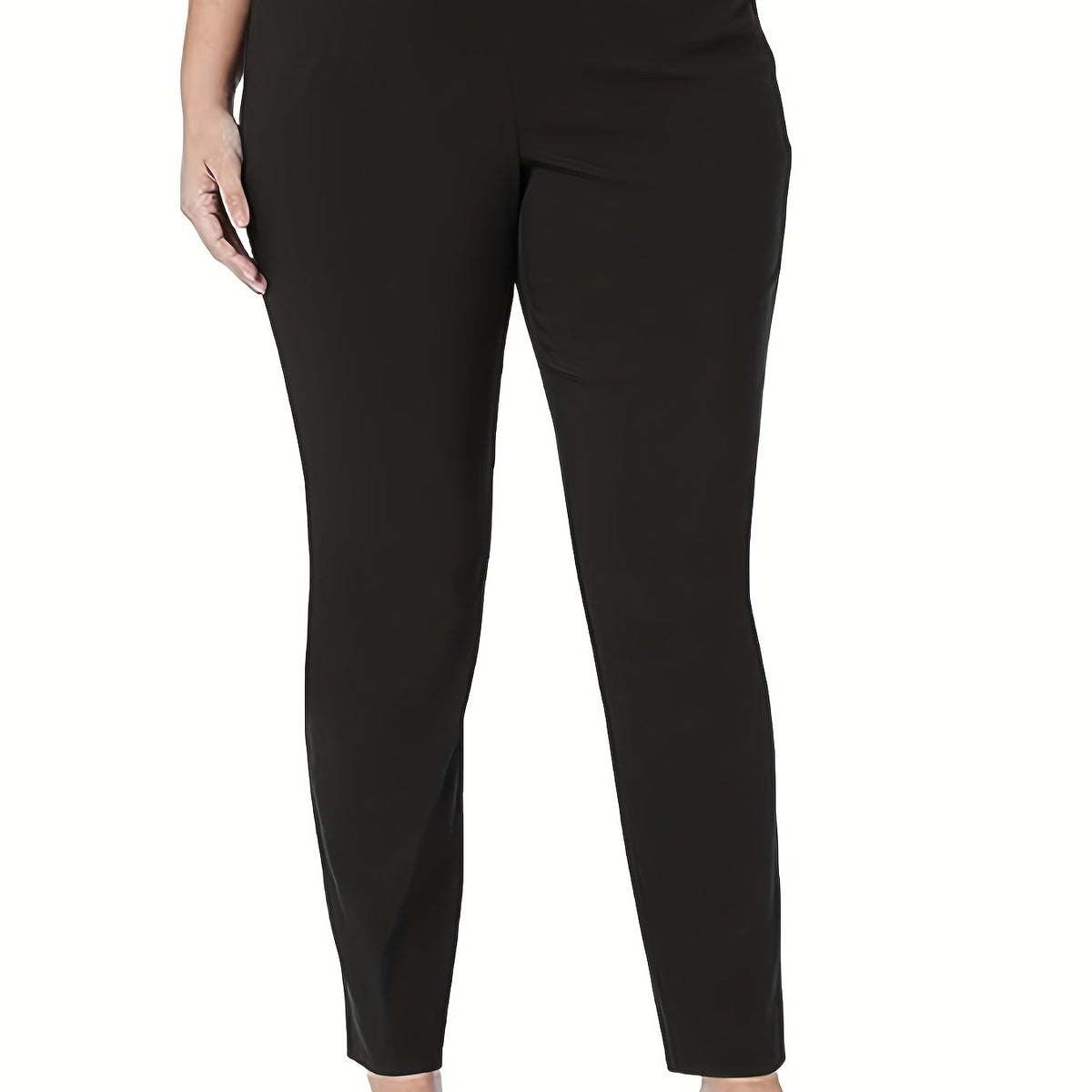 Women's Plus Solid High Rise Straight Leg Trousers With Pockets
