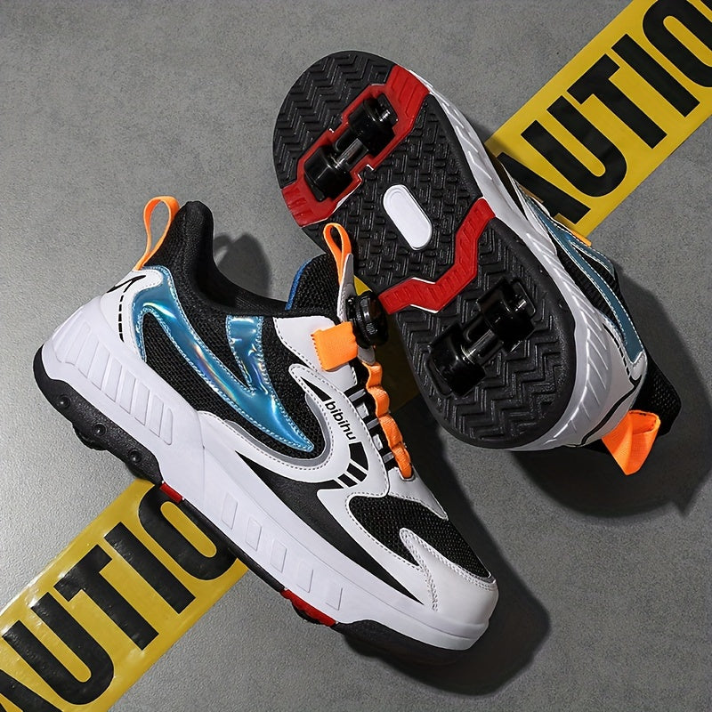 Boys Roller Shoes with Rotating Buckle Detachable Wheel Skate Sneakers