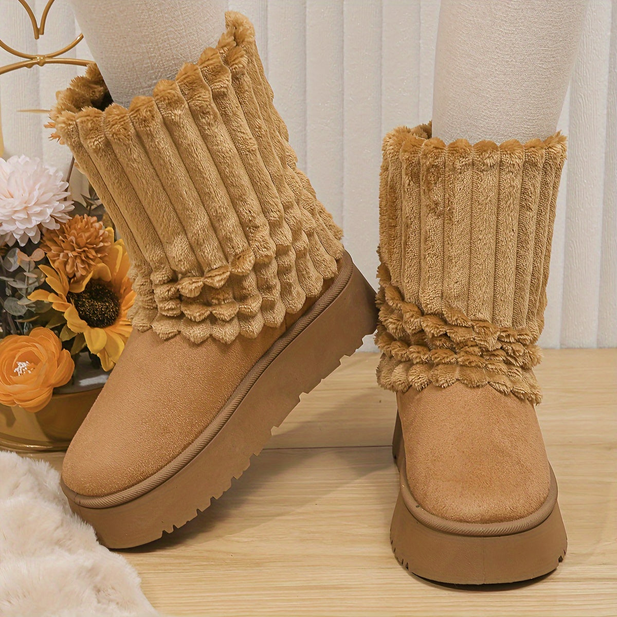 Women's Plush Lined Snow Boots Casual Thermal Furry Snow Shoes