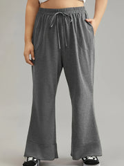 Women's Plus Size Solid Drawstring Flared Leg Trousers