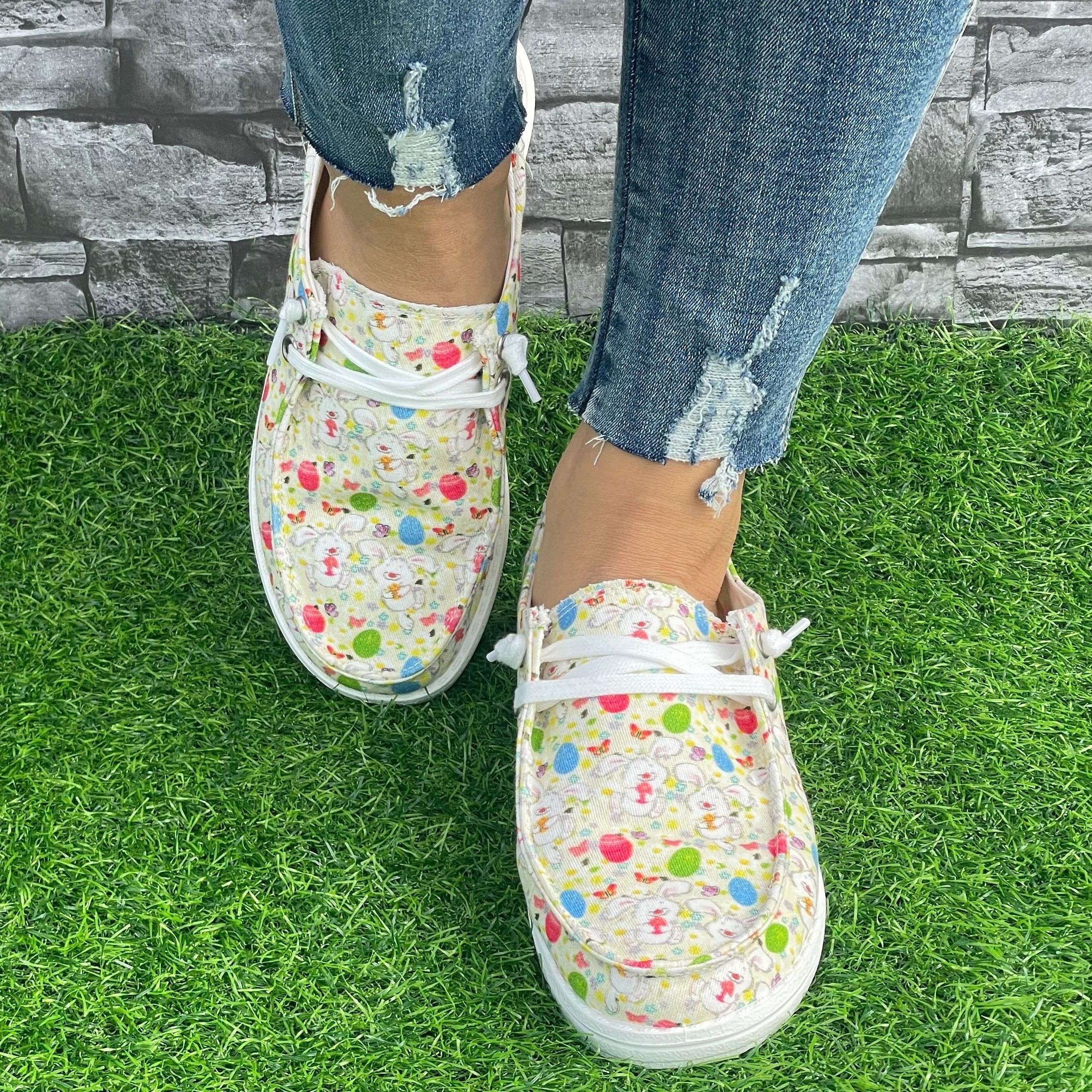Colorful Rabbit Pattern Flat Shoes Women's Casual Lightweight Shoes