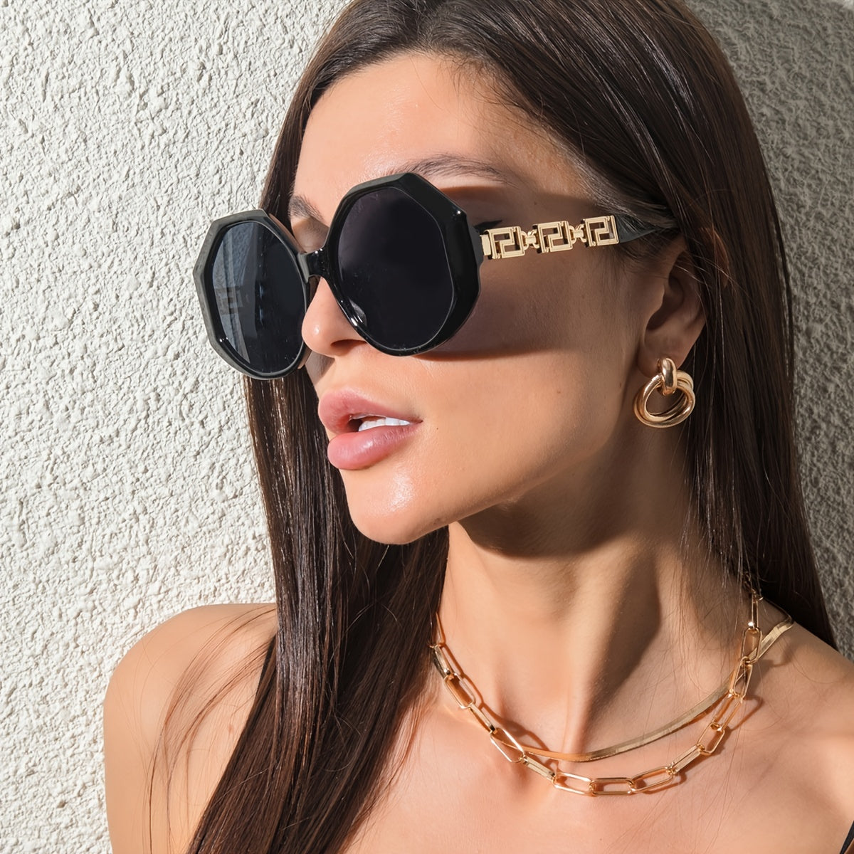 Thick Frame Polygonal Sunglasses Large Oversized Vintage Shades