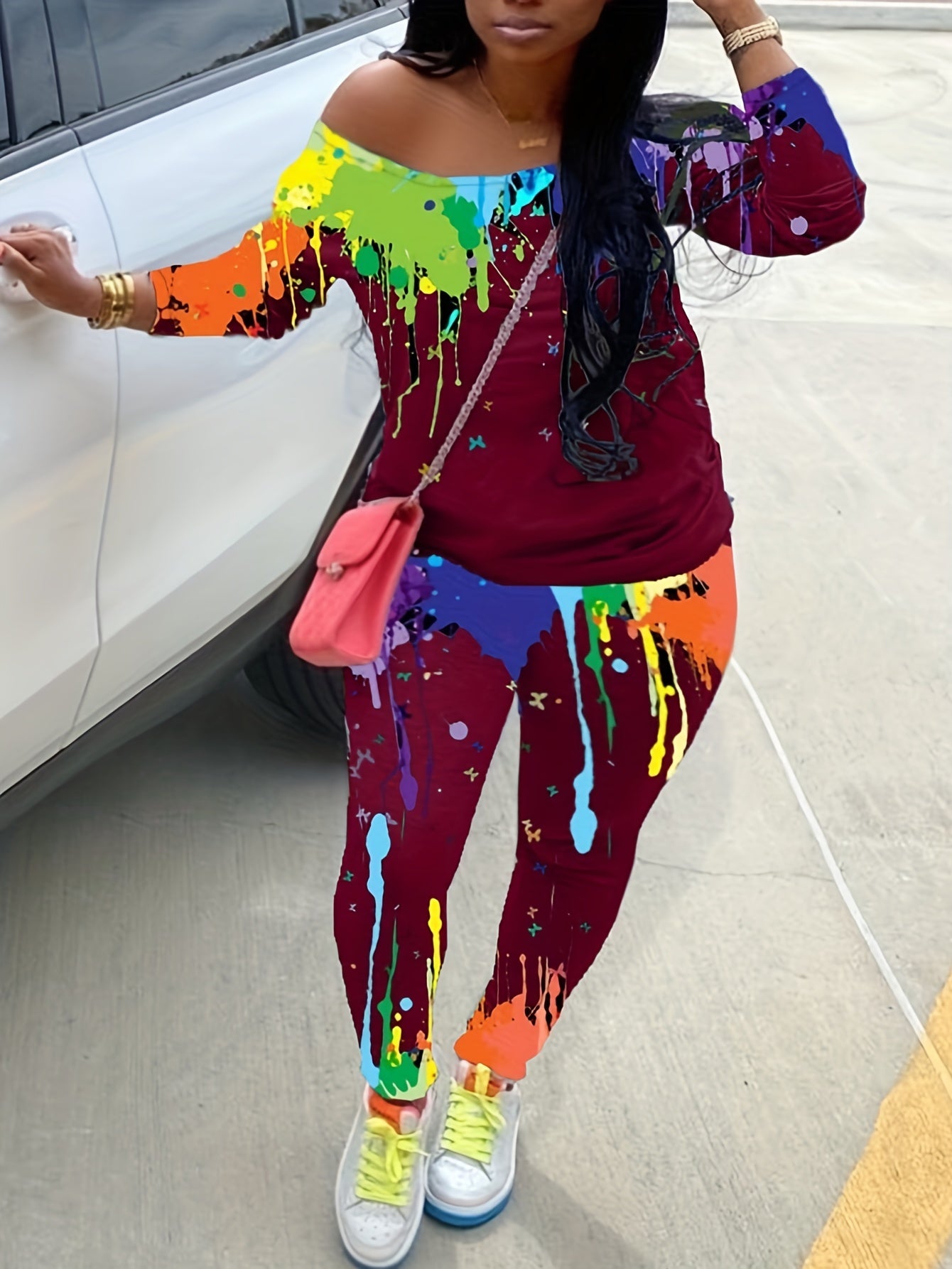 Tie Dye One Shoulder Top & Leggings Set