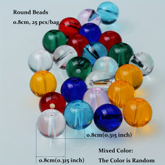 25 Glass Round Beads 0.31" for DIY Jewelry Making