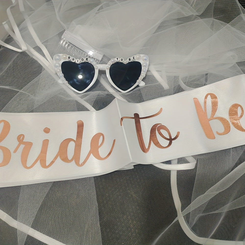 3pcs Bride to Be Glasses Sash and Veil Wedding Bridal Bachelorette Party