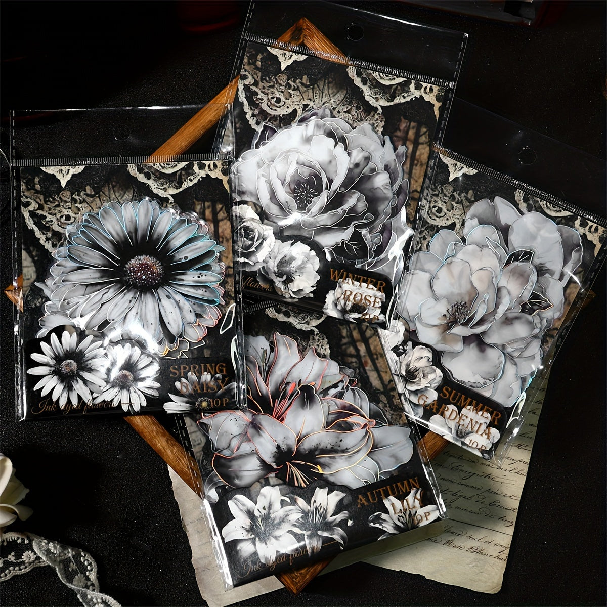 10pcs Ink Dyed Flower Series Vintage Floral Stickers Pack