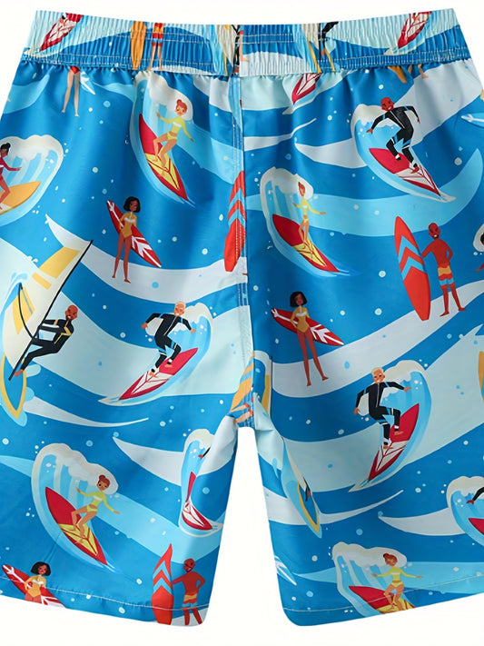 Men's Floral Beach Shorts Elastic Waist Swim Trunks