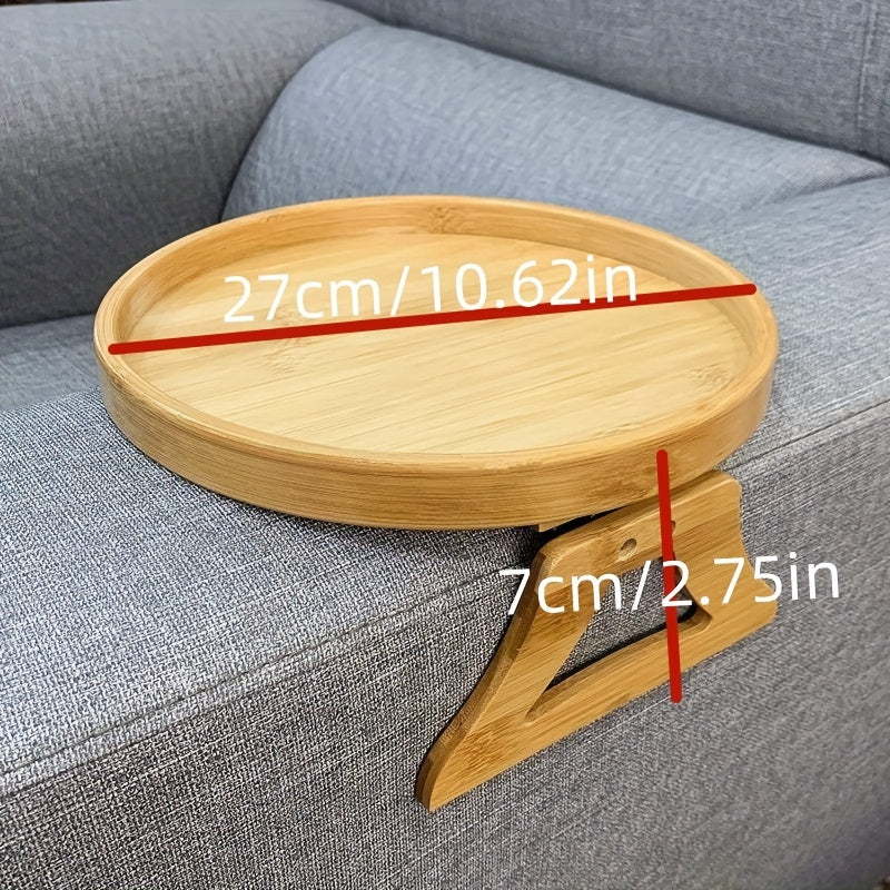 Bamboo Armrest Clip-On Tray TV Snack Remote Control Coffee Snacks